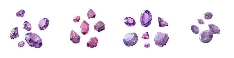 Watercolor Amethyst Crystals Collection on White Background