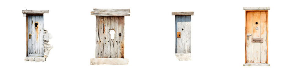 Old Weathered Wooden Doors Set - Architecture Details Isolated
