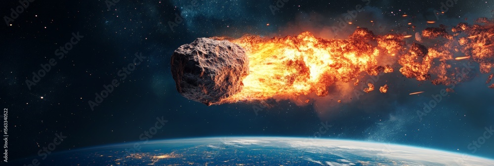 Aufkleber large asteroid burning while entering earth's atmosphere, posing a cosmic threat and potential extin