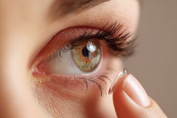 Close-up of eye with a contact lens being inserted