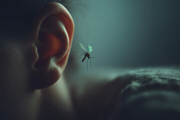 Mosquito flying near ear of a sleeping person
