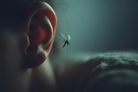Mosquito flying near ear of a sleeping person