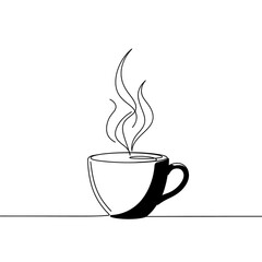 Minimal Coffee Cup with Steam  Simple Line Art Illustration