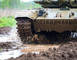 Armored Military Vehicle in War Zone
