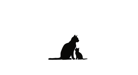 Silhouette of Mother Cat and Kitten A Tender Moment Captured in Black and White