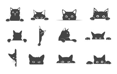 Cat peeking silhouette, Cat peeking svg, Black cat peeking svg, Black cat peeking vector, Cat peeking clipart.