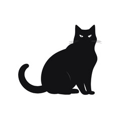 Obraz premium Black Cat Silhouette: A sleek, black cat silhouette stands out starkly against a background, showcasing its elegant form and enigmatic gaze.
