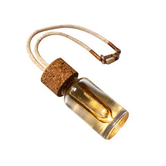 Hanging Glass Car Air Freshener Bottle with Cork Stopper Isolated on Transparent Background

