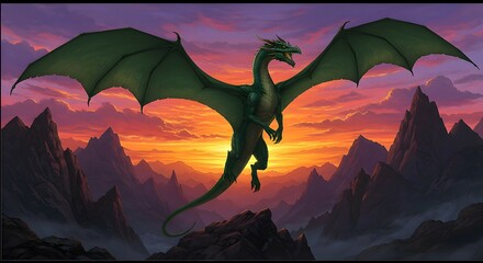 Dragon Flying Over Mountains  Fantasy Illustration