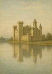 Obraz premium Medieval castle reflected in water.