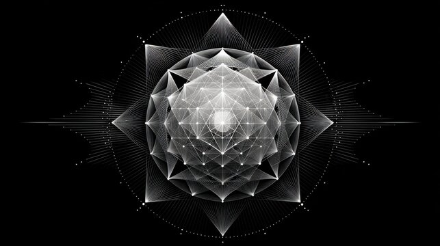 Abstract Sacred Geometry and Metatron's Cube on Black Background