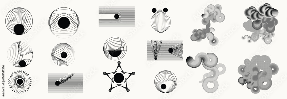 Poster collection of vector design elements. set of logos with lines, stripes and circles. various forms of