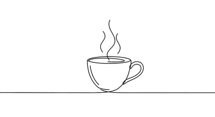 Minimal Coffee Cup with Steam  Simple Line Art Illustration