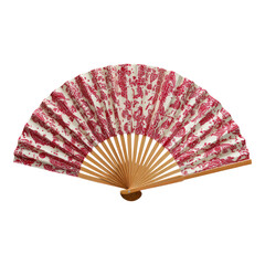 Elegant Red and White Decorative Fan on Transparent Background