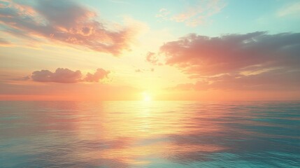 Beautiful Ocean Sunset with Cloudy Sky Seascape Background at Twilight