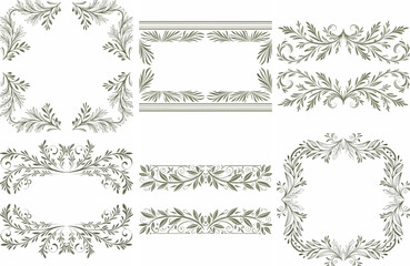 Obraz premium Set of traditional vintage botanical page dividers with lacy green and grey lines 