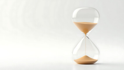 A Sleek Contemporary Hourglass Standing Upright on a Pristine Modern Surface with Minimalist Lighting
