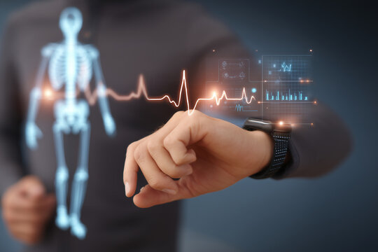 Man uses smartwatch to monitor healthcare technology - Powered by Adobe