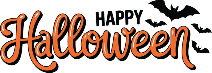 Happy Halloween text banner. Handwritten Halloween lettering  Logo  for flyer,  Cut Out, Decoration, Design, Draw poster, greeting card, party invitation. Seasonal holiday banner. Vector illustration.