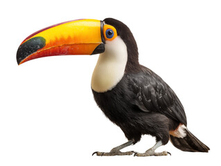 Naklejka premium A vibrant toucan with a striking, oversized bill perches gracefully, isolated on a white background