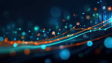 Abstract data analysis, glowing graph line, futuristic business