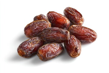 Obraz premium A cluster of nine wrinkled oval brown dates are centrally positioned against a white background with a subtle shadow beneath