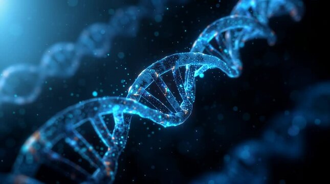Abstract Glowing Blue DNA Helix Genetics Background