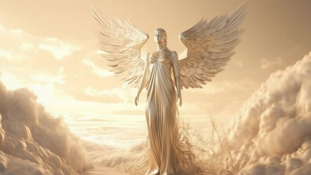Serene Angel Statue Amidst Soft Clouds: A Spiritual and Artistic Interpretation