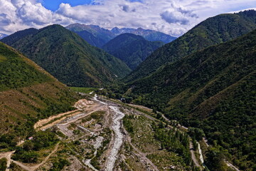 Talgar Gorge, a scenic mountainous area with varied vegetation, located in the Tian Shan range.
