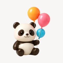 Naklejka premium Cute panda holding colorful balloons.