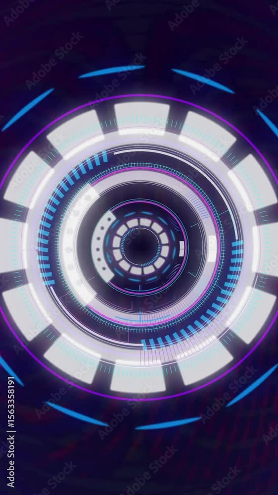 Wall mural animation of scope scanning and glowing light trails on black background