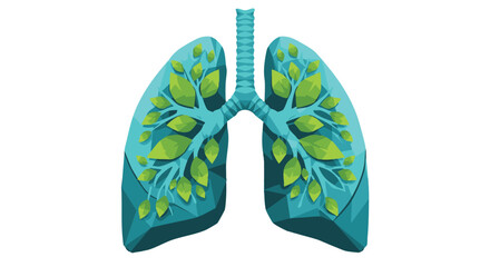 Vibrant Teal Lungs with Green Foliage Promoting Clean Air and Natural Breathing Wellness Concept