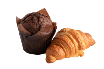 Delicious Chocolate Muffin and Buttery Croissant Pastry