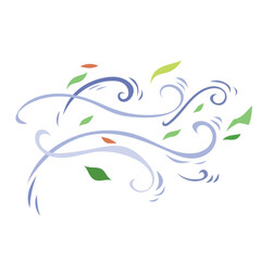 Wind blowing with green and brown leaves illustration isolated on white background.