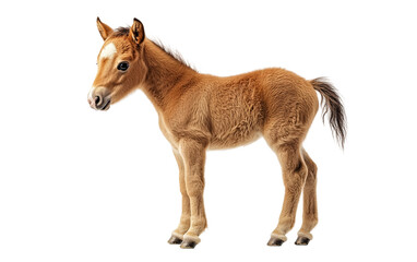 Graceful baby horse foal standing tall showcasing soft brown coat and youthful elegance isolated on transparent background PNG