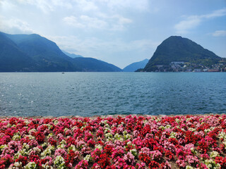 Lugano lake in summer, Switzerland