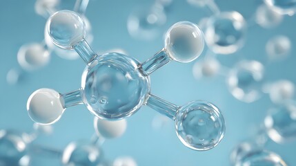3D render of a shiny blue DNA molecule in a transparent water bubble with reflections