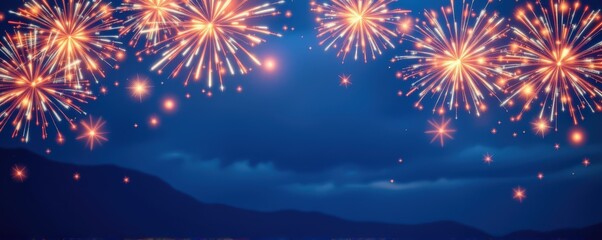 independence day backdrop featuring blue sky gradient fading into soft fireworks sparkles