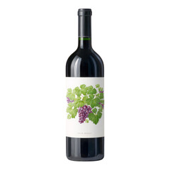 Isolated Transparent Wine Bottle with Grapes Design