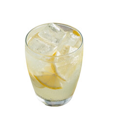 Refreshing lemonade with ice and lemon slices isolated on transparent background