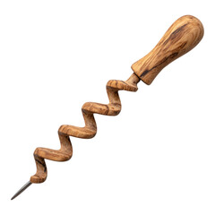 Isolated Vintage Wooden Corkscrew Tool Design