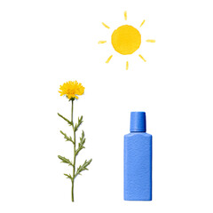 Bright Flower and Sun with Blue Bottle Isolated Image