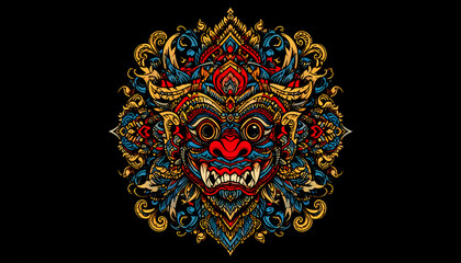 This captivating mythical creature mask showcases vibrant colors and intricate traditional artistry.