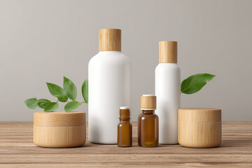 Eco-friendly skincare products in minimalist packaging, showcasing a commitment to natural beauty and sustainable choices.