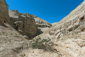 The layered Aktau Mountains in the Altyn Emel National Park in southeastern Kazakhstan