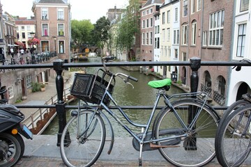 Classic bicycle in front of the canal in the Netherlands 