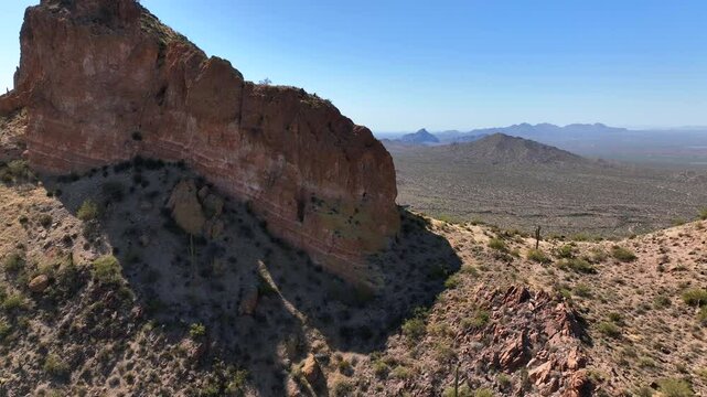 Aerial view of mountainous desert landscape, United States.