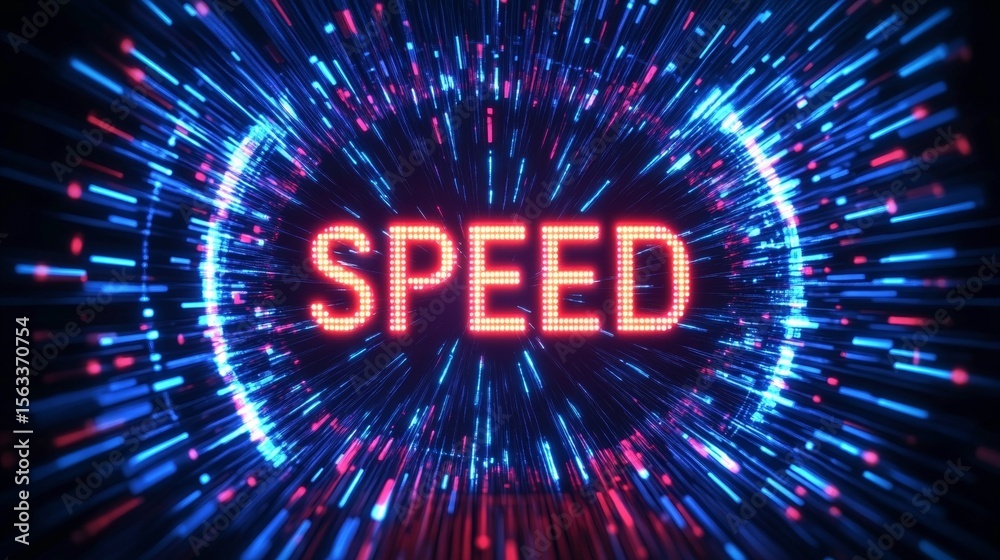 Poster futuristic speedometer with internet broadband gauge displaying fast connection speed test results