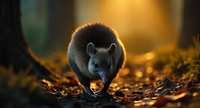 4K UHD cinematic video of Kiwi bird waddling slowly on forest floor Stunning wildlife footage with authentic natural forest ambience

