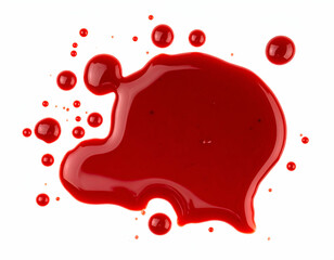 Intense crimson liquid spreads and drips, forming a captivating and artistic abstract composition on a stark white